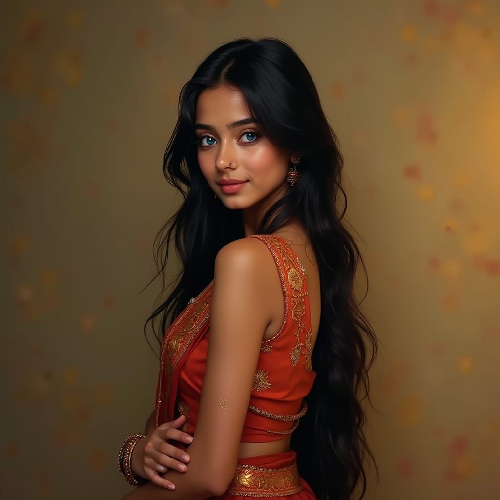 Kerala Model with Blue Eyes in Art Nouveau Style