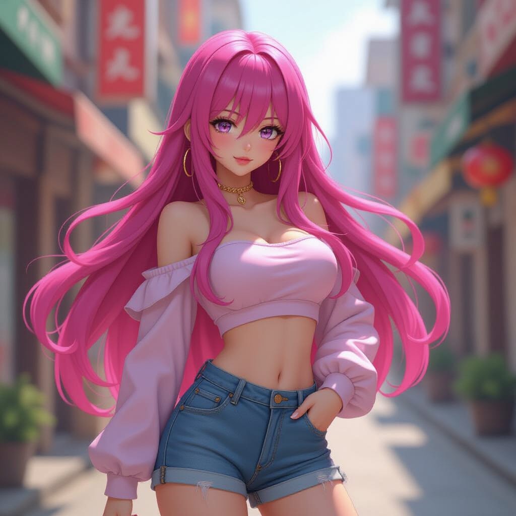 Anime 3D Art of Beautiful Girl with Pink Hair
