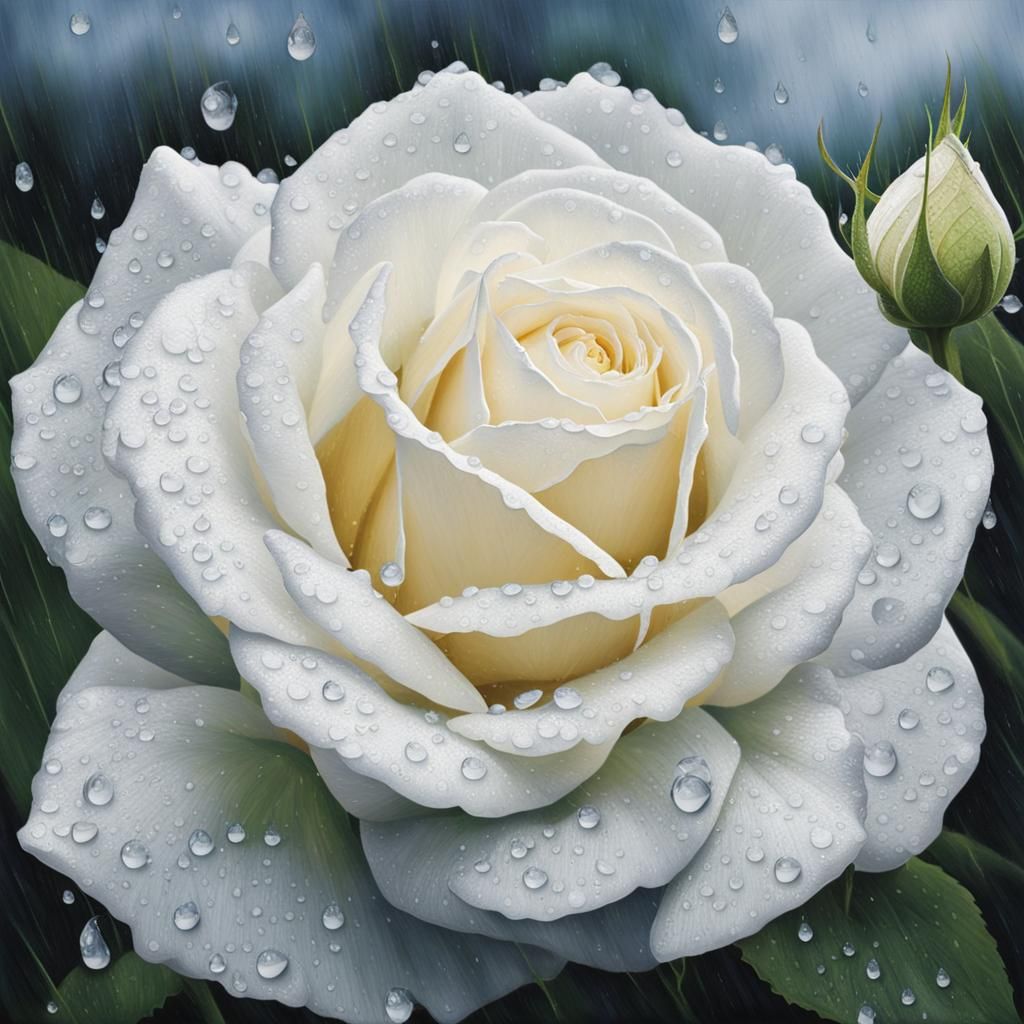 White Rose with Raindrops