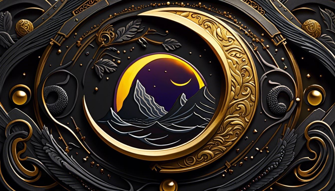 Detailed Gold Coin with Eclipse and Hurricane Design