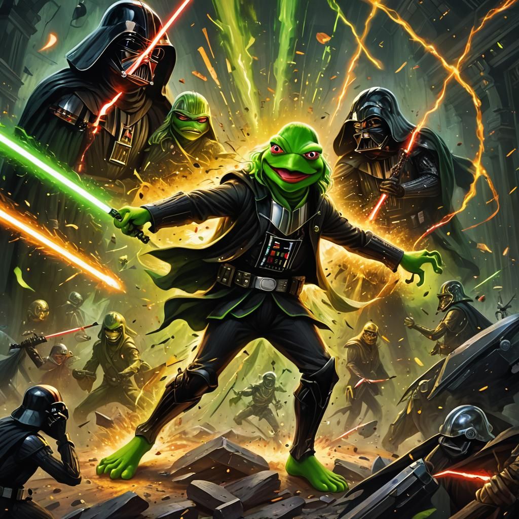 Kermit vs. Vader: Epic Battle in Painterly Style
