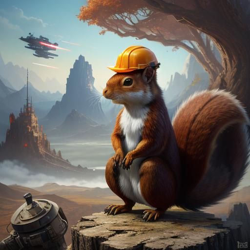 Squirrel in Hardhat Working on a Missile