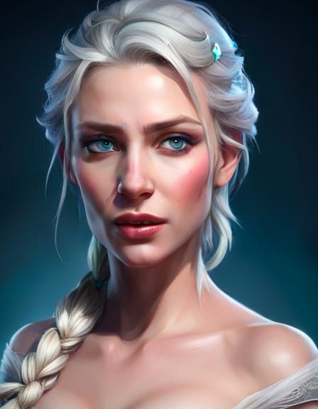 Elsa Portrait in Hyperrealistic Digital Art Style
