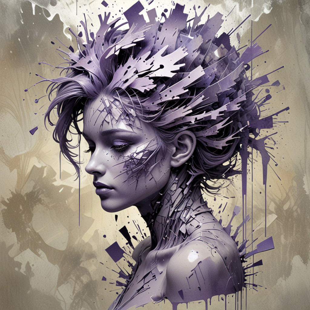 Surreal Futuristic Brain Scan in Lavender and Ink Wash