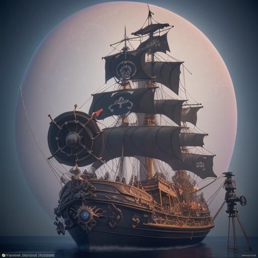 Gothic Princess on Pirate Ship: 3D Digital Art