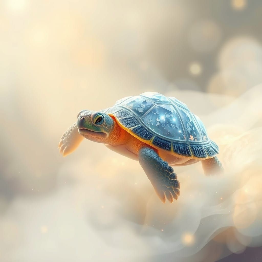 Ethereal Crystal Turtle in Dreamlike Landscape