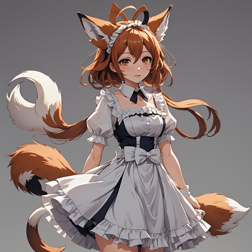 Anime Fox-Girl Maid in Cel-Shaded Style