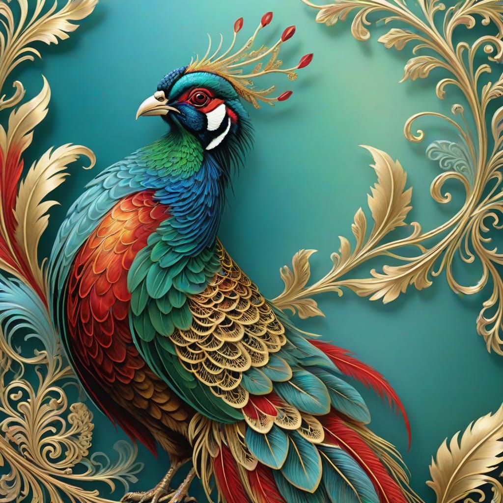 Majestic Pheasant in Metallic Filigree