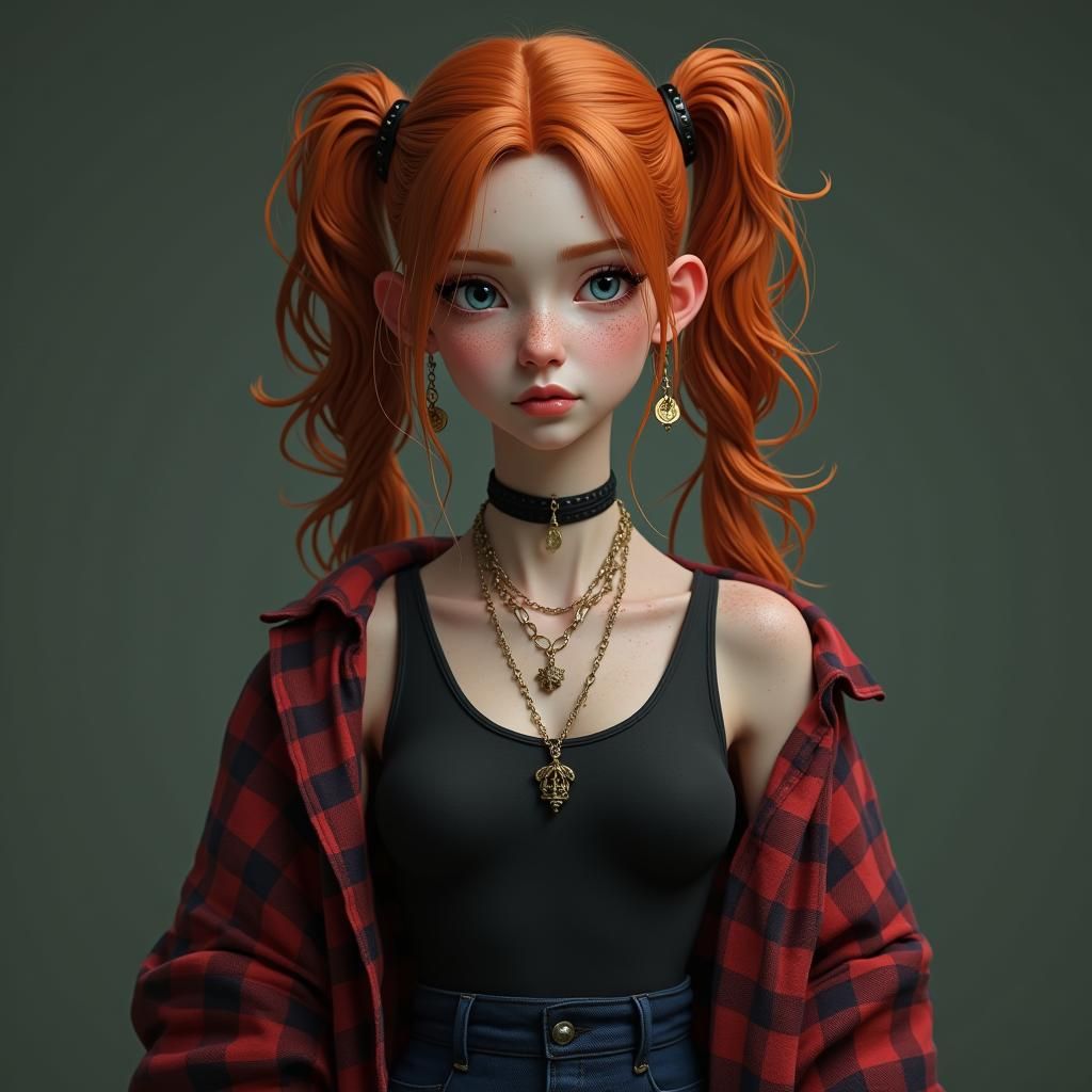 Ginger Haired Girl with Freckles in Matte Painting Style