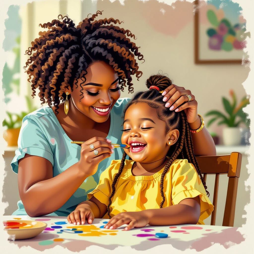 Black Girl's Hair Retwisted by Mom, Joyful Family Moment
