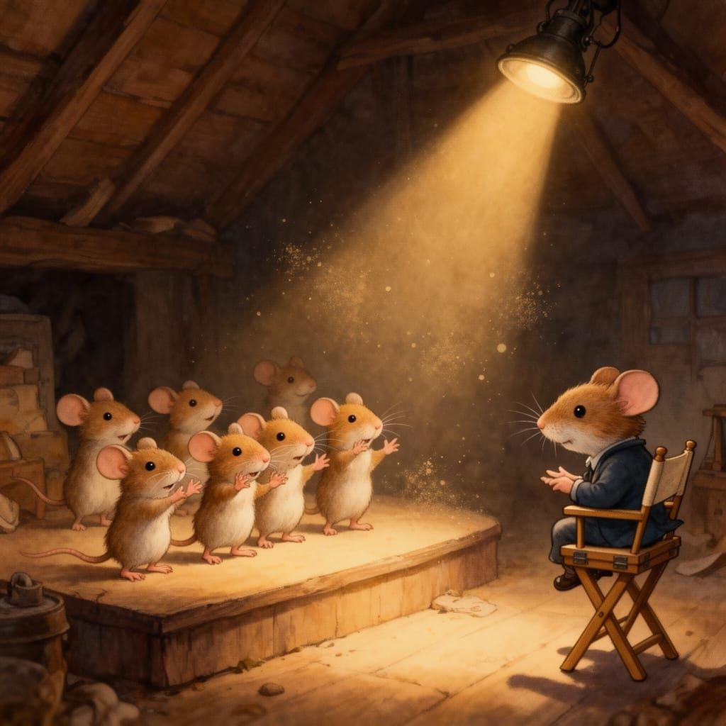 Mice Perform Play for Director in Attic Spotlight