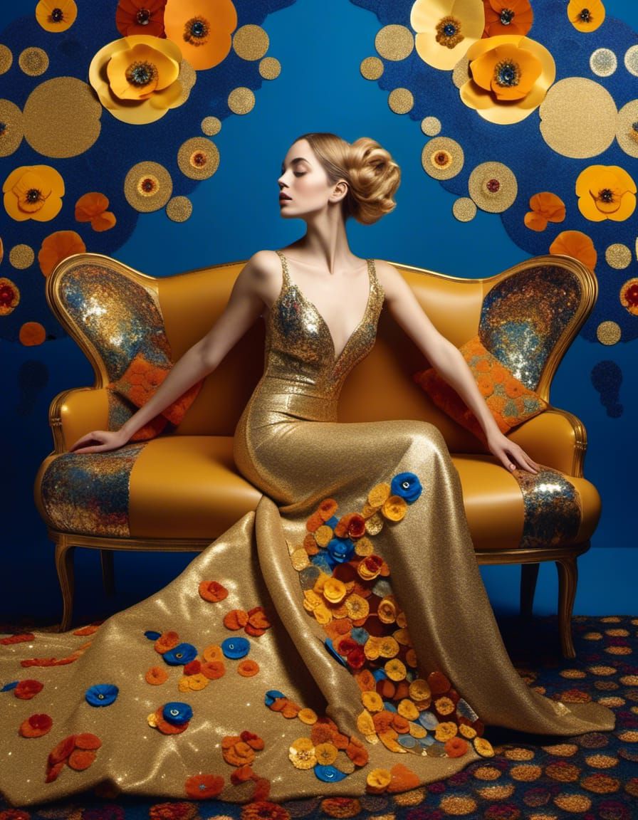 Woman in Gown: Sparkling Symbolist Portrait