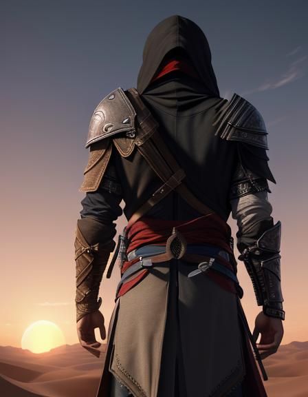 Desert Assassin Back View in Detailed Matte Painting