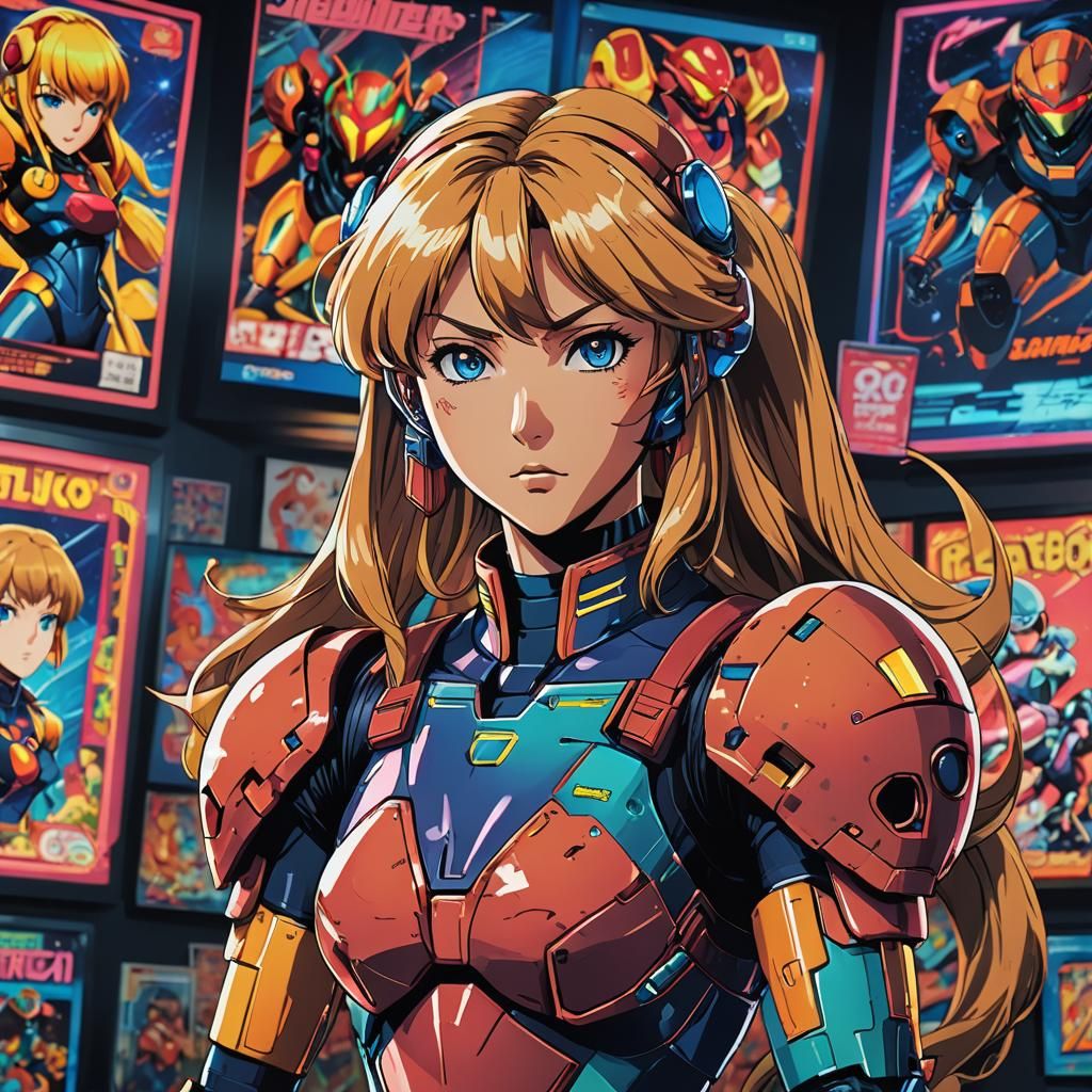 Samus Aran in Sailor Fuku, 90s Anime Style