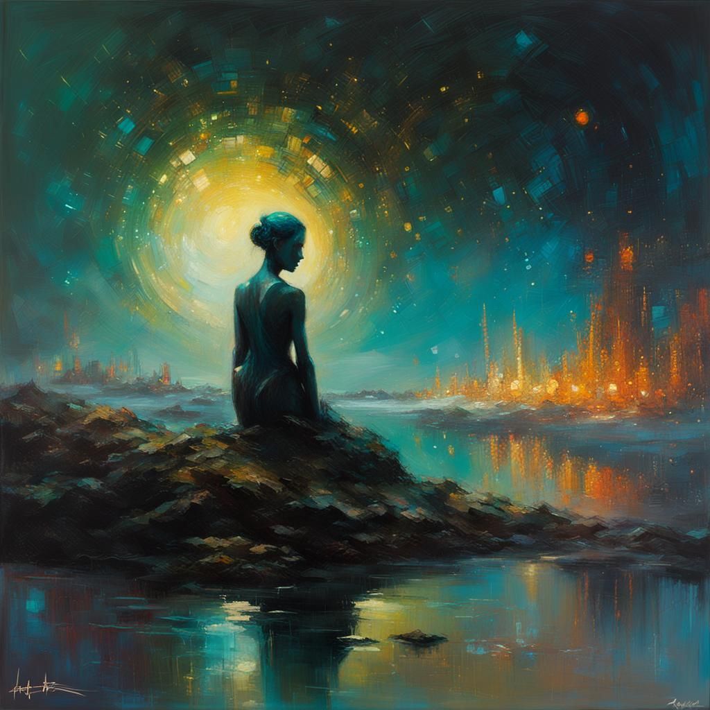 Galactic Oasis with Cosmic Reflection in Surreal Style