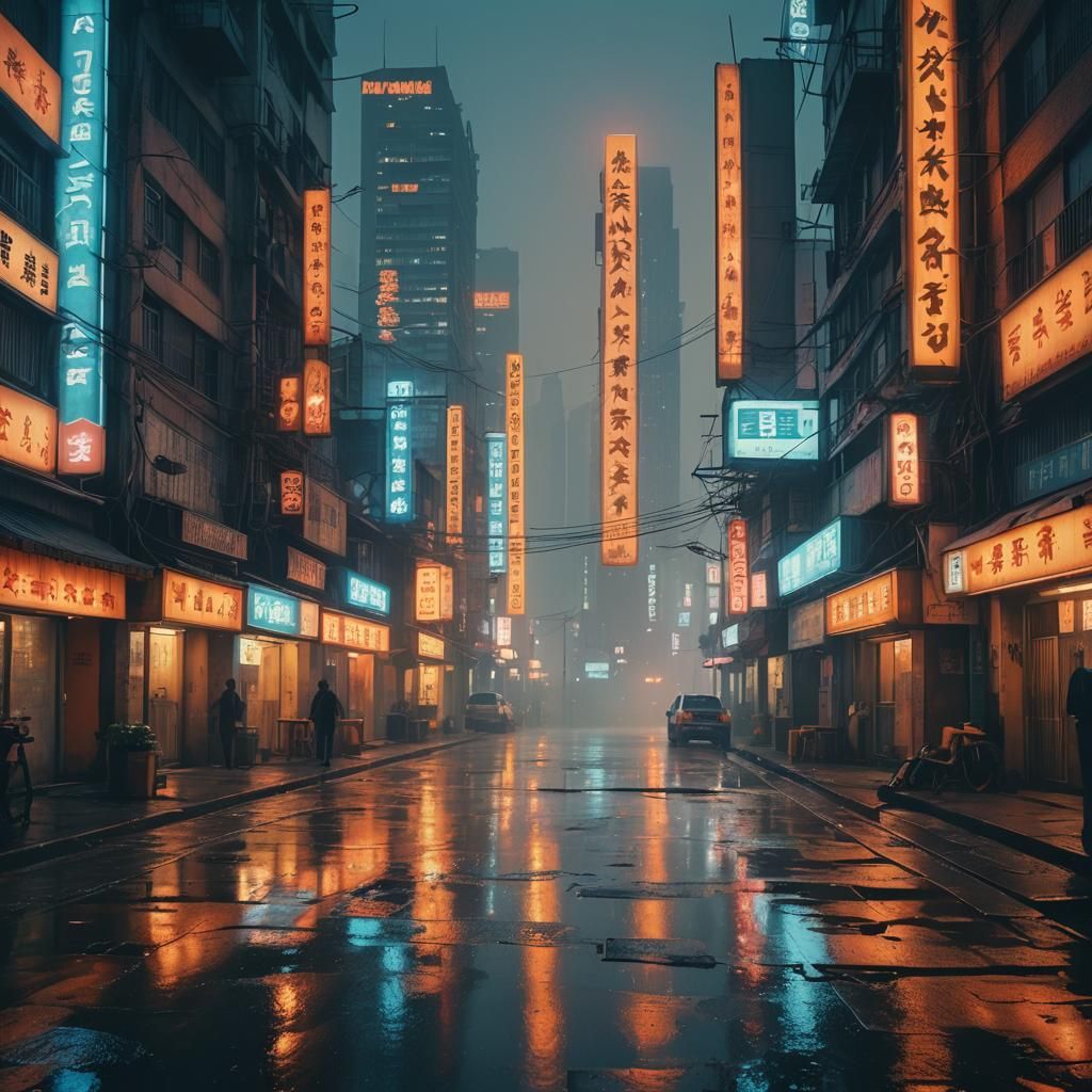 Cinematic Ancient Village in Misty Urban Sprawl