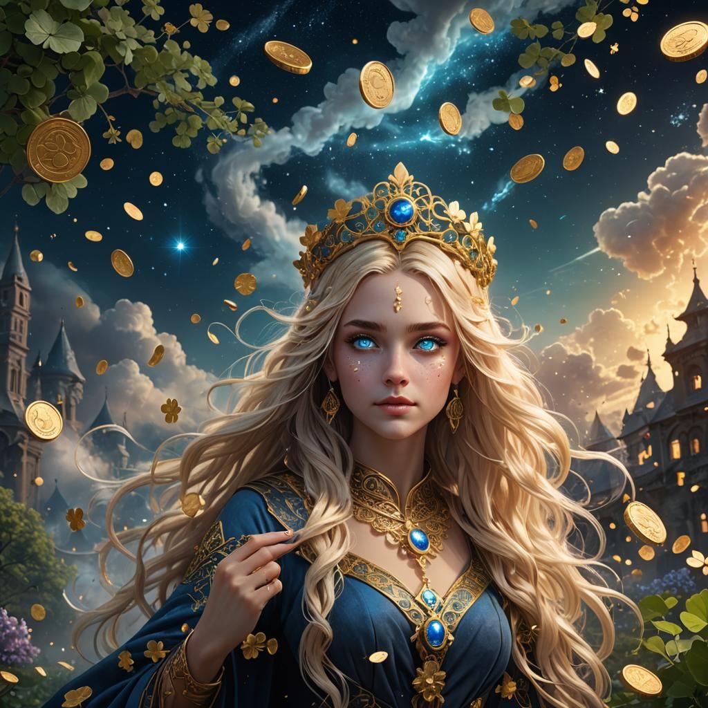 Goddess of Luck and Wealth in Starry Night