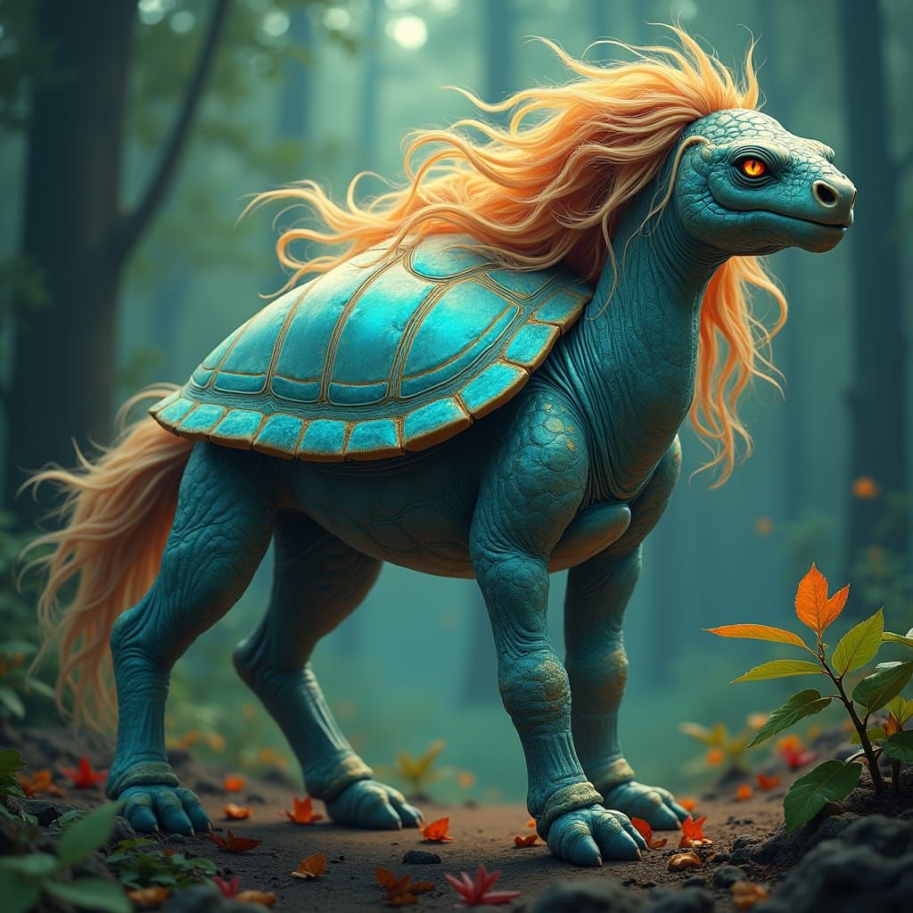 Majestic Female Centaur-Tortle Hybrid in Mystical Forest