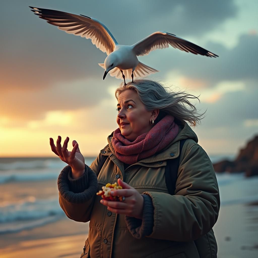 Seagull Steals Food in Dramatic Coastal Painting