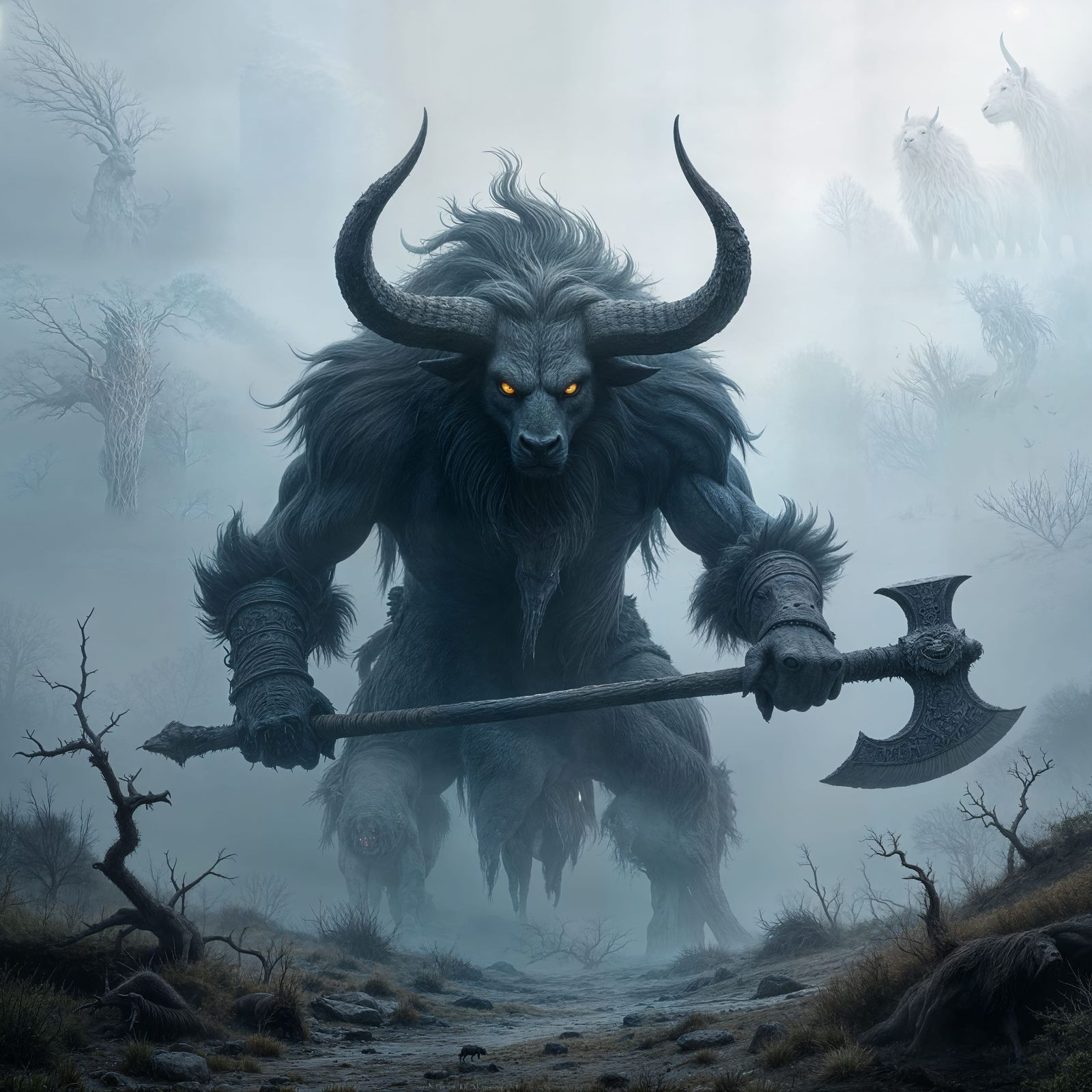 Colossal Beast Emerges from Spectral Fog