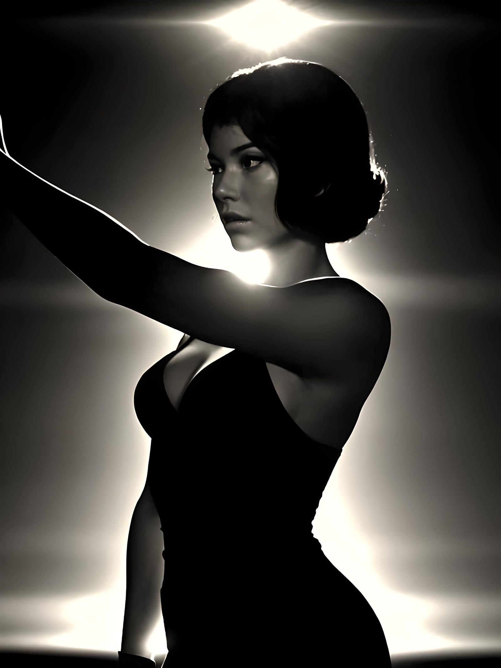Elegant Silhouette in 1960s Film Noir Style