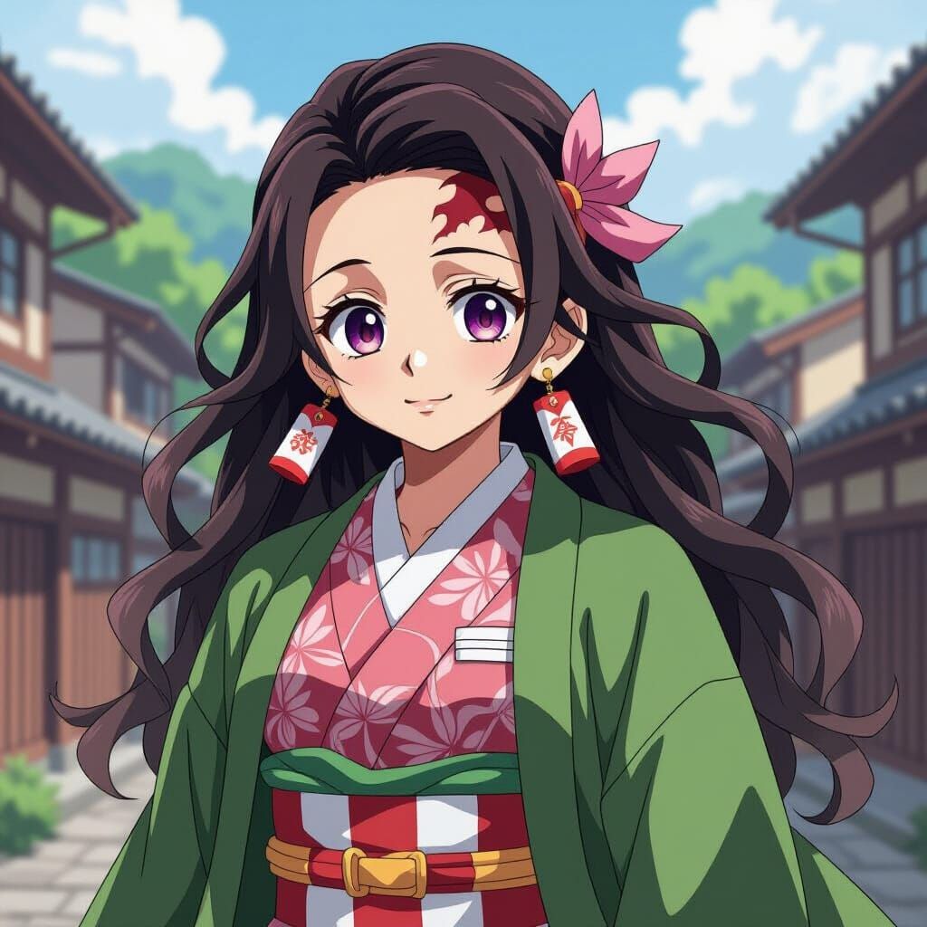 Nezuko Kamado Cosplay in Flat Manga Scan Style
