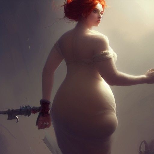 Curvy Redhead Maid in Dark Fantasy Style