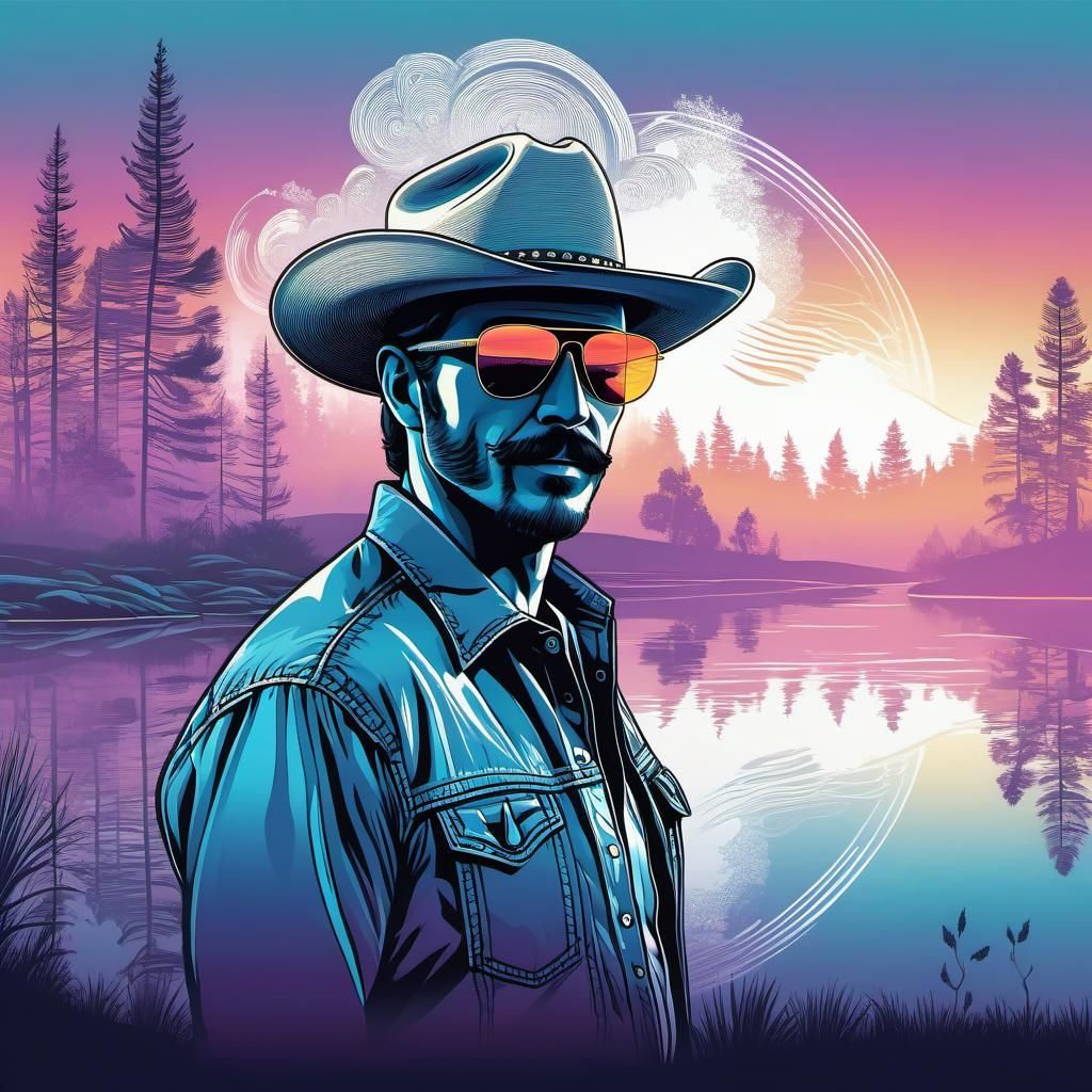 Smoky Cowboy in Nebulous Line Art Style