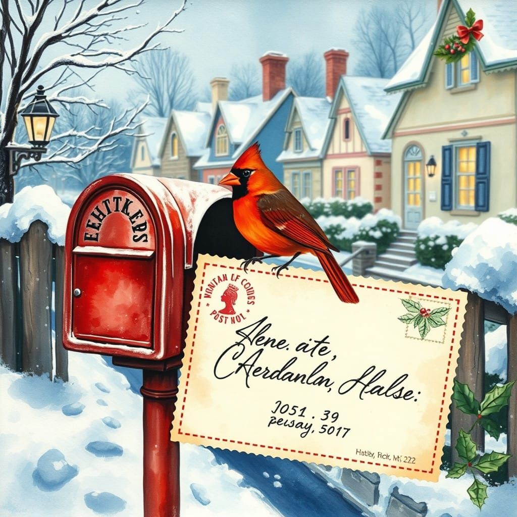 Cardinal Sends Christmas Cheer in Whimsical Winter Scene