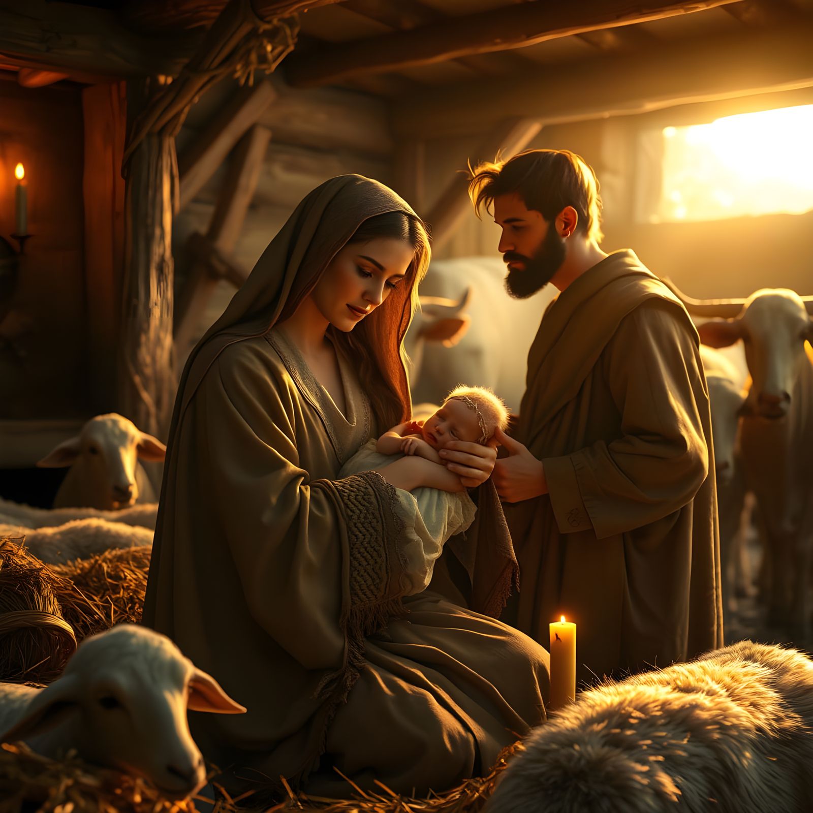 Serene Christmas Nativity Scene in Golden Hour