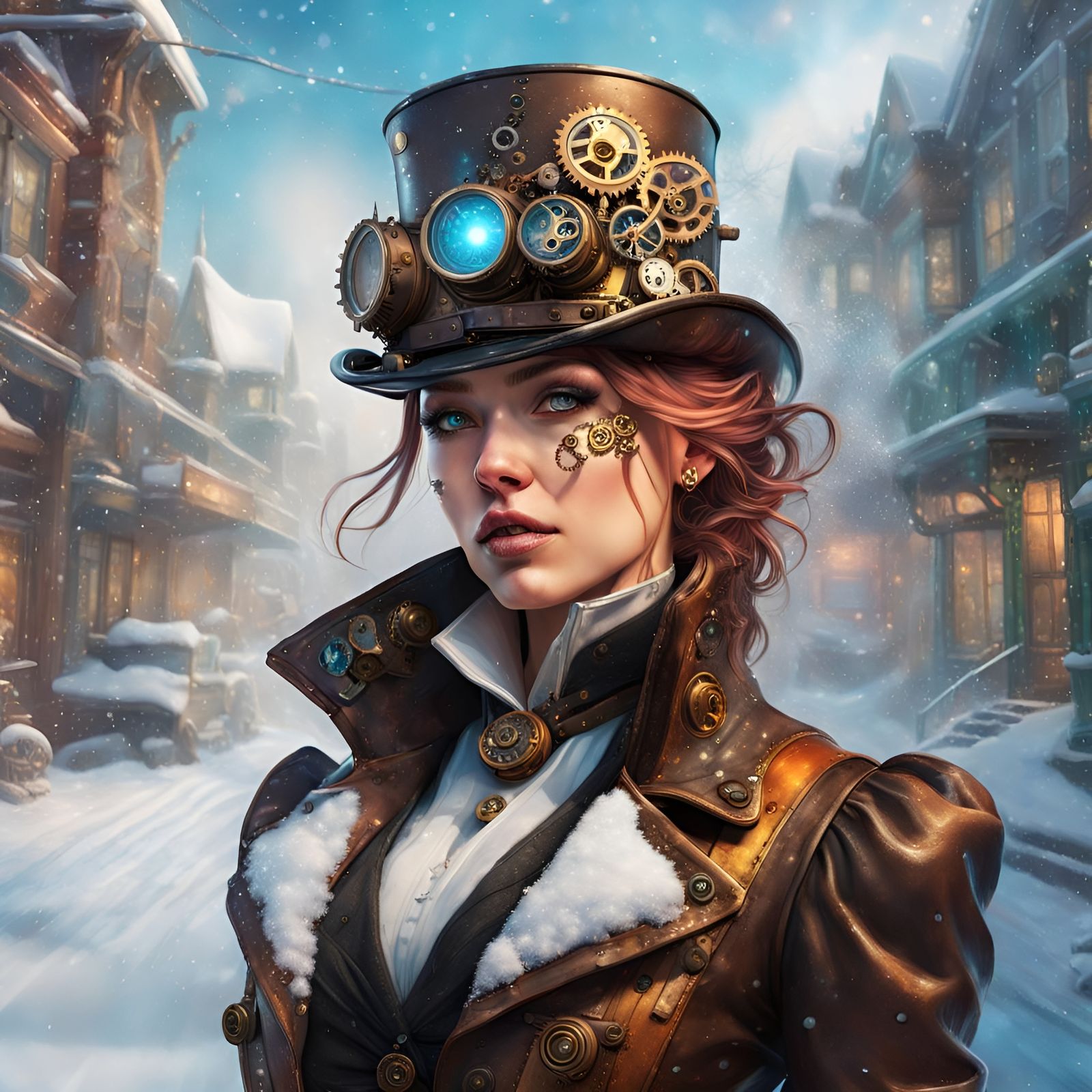 Hyperrealistic Steampunk Winter Wonderland Splash Art