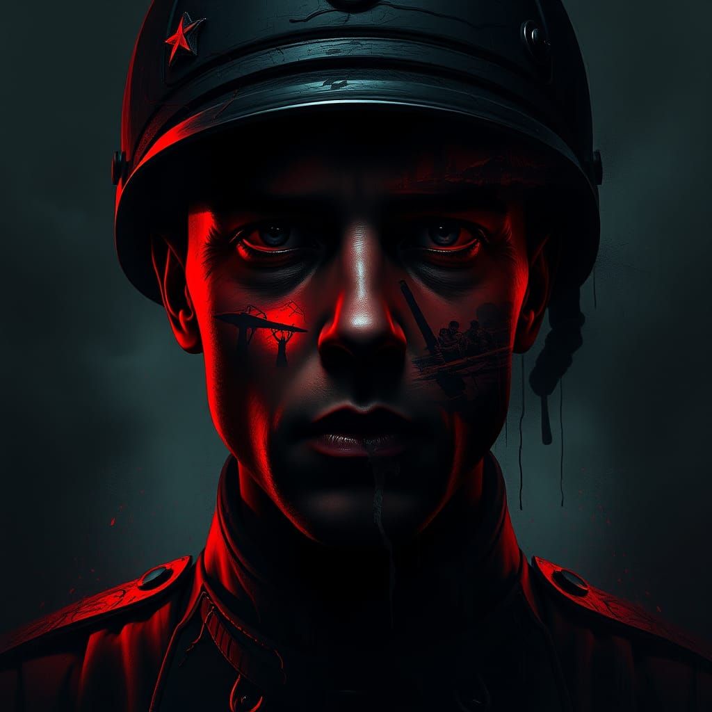 Traumatized Soldier: Dark Surrealism Portrait in Digital Art