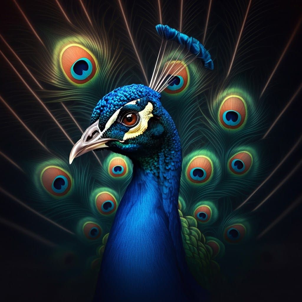 Fractal Peacock with Vibrant Iridescent Plumage