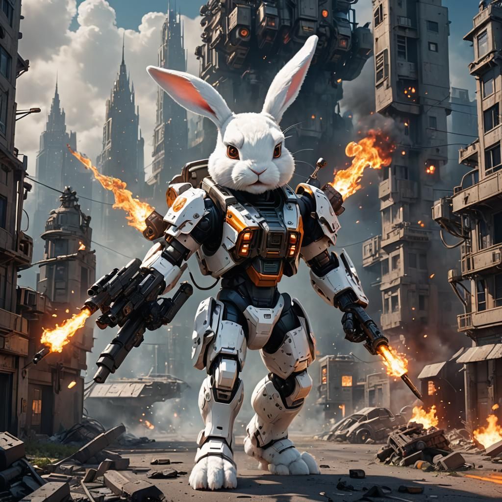 Mecha Bunny Burns a City: Digital Matte Painting