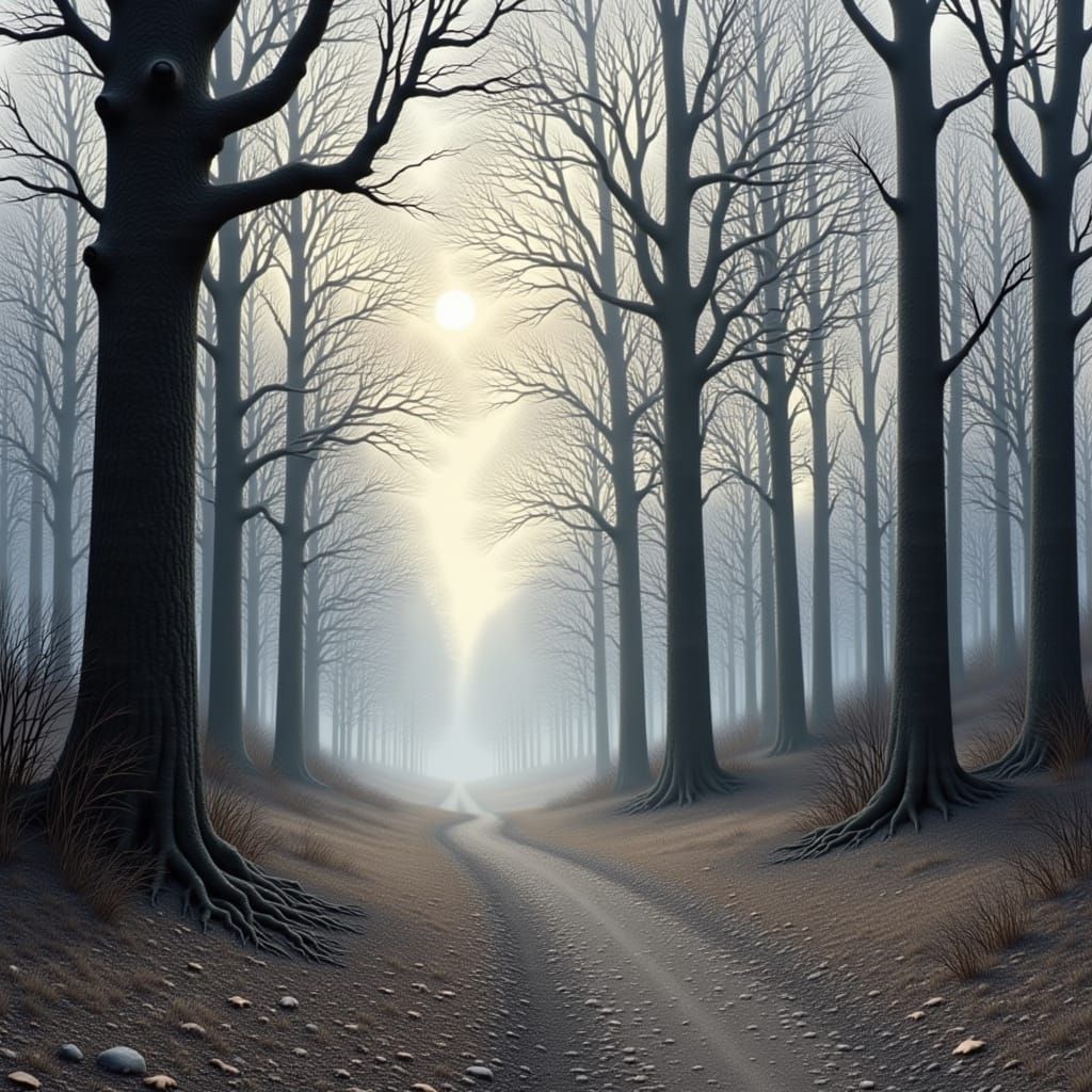 Bare Trees in Late Fall Frosty Landscape