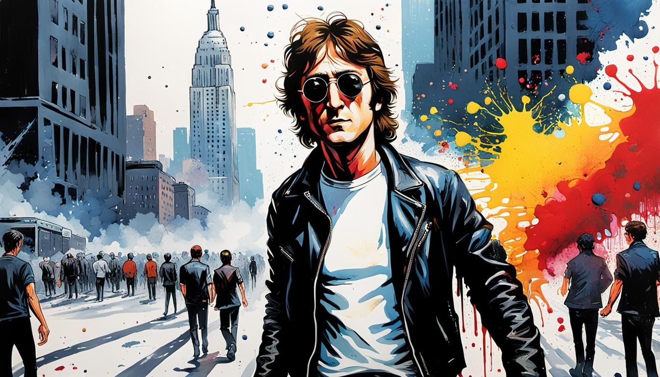 John Lennon Pop Art Portrait in NYC with Acrylic Drips