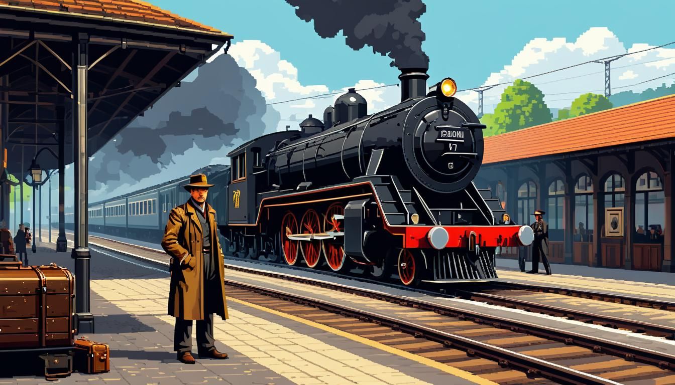 Indiana Jones at Train Station: Pixel Art