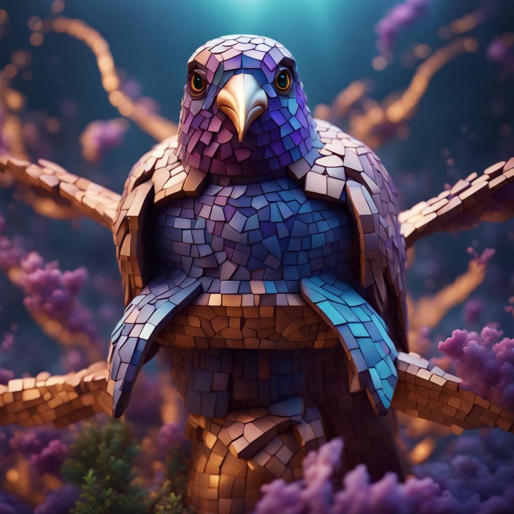 Fantastical Purple Dove Mosaic in Detailed Painting
