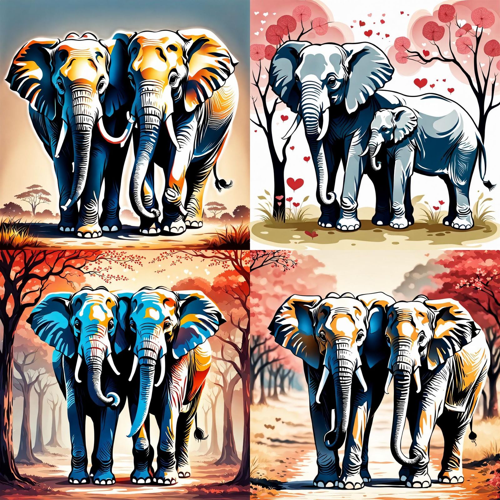 Romantic Elephant Couple in Dreamy Style