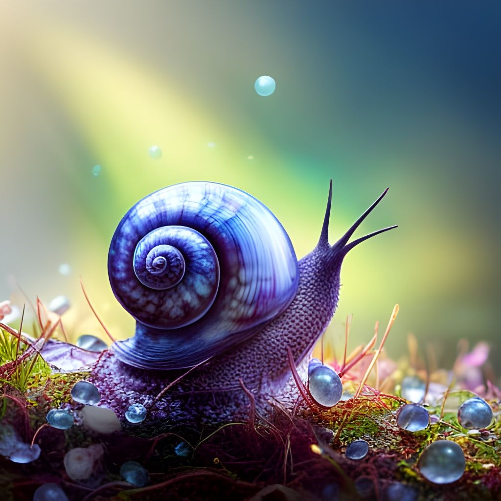 Photorealistic Blue Snail on Broom Moss: Macro Shot