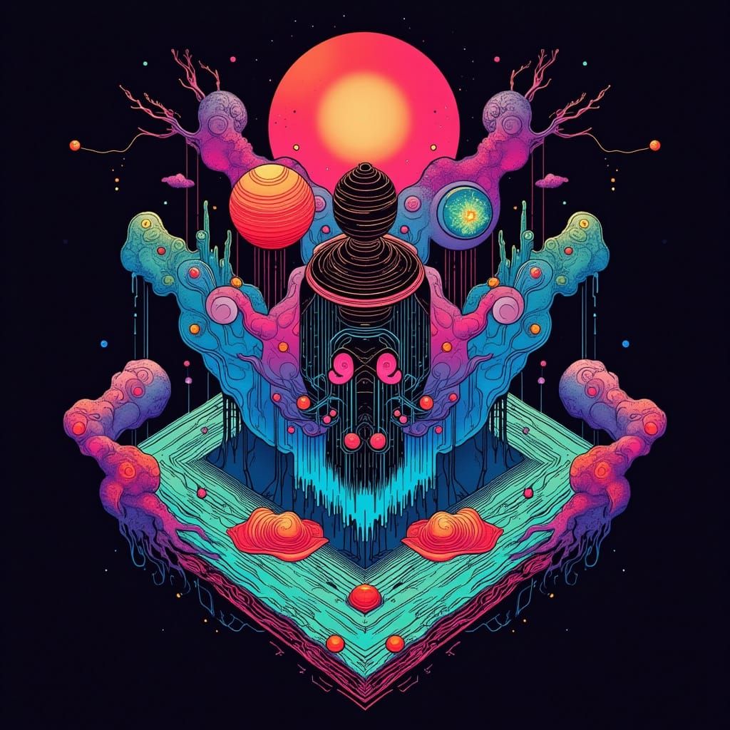 Dark Cyberpunk Geometric Composition Inspired by the Sea