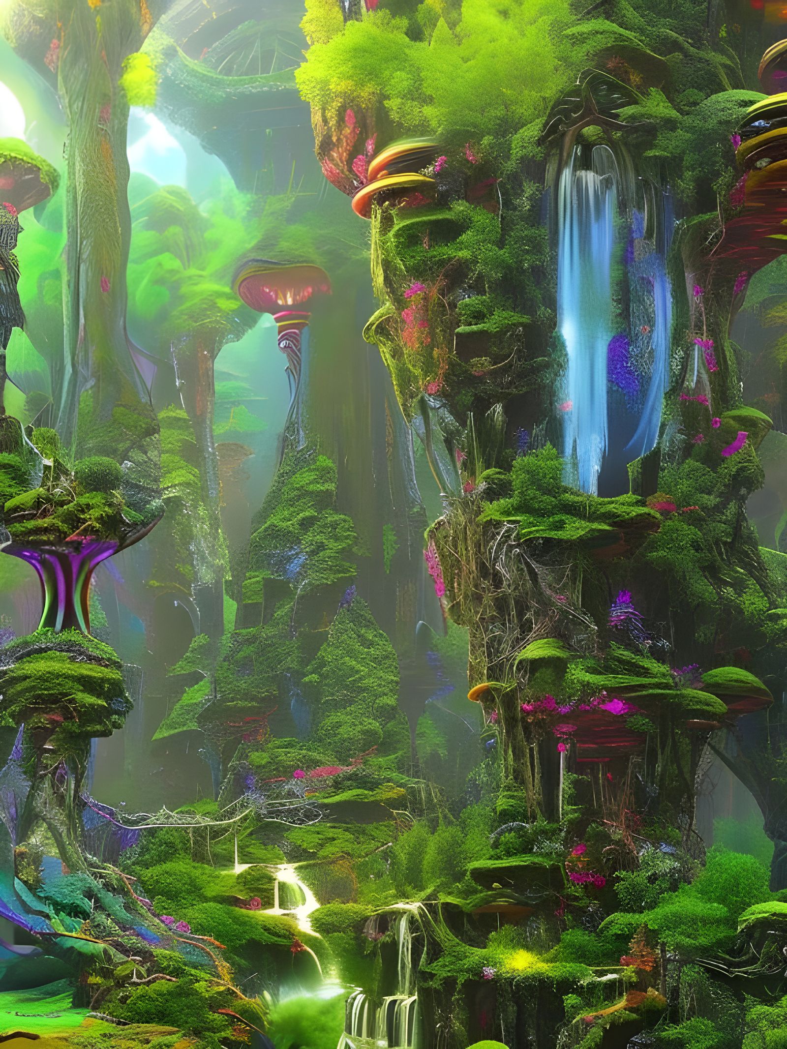 Elven Stronghold in Magical Neon Mushroom Forest