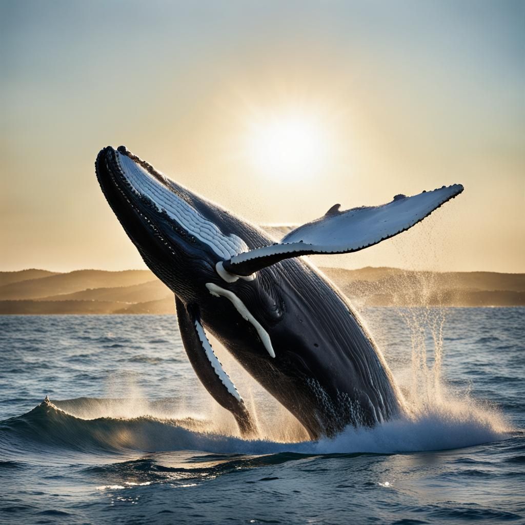 Whale Leaps from Sea in Dramatic Portrait