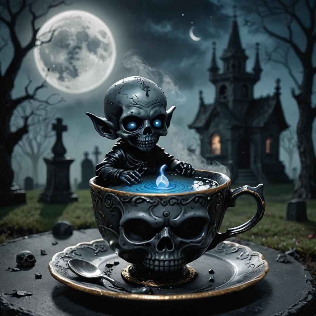 Eerie Demon in Gothic Graveyard: Delaunay-Inspired Digital A...