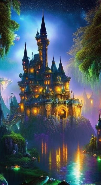 Dark Fantasy Castle in Misty Noir Style