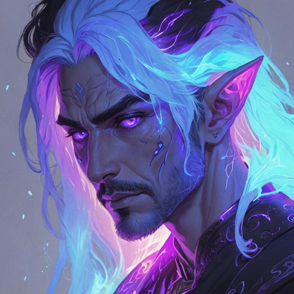 Elven Mage with Arcane Runes and Glowing Eyes