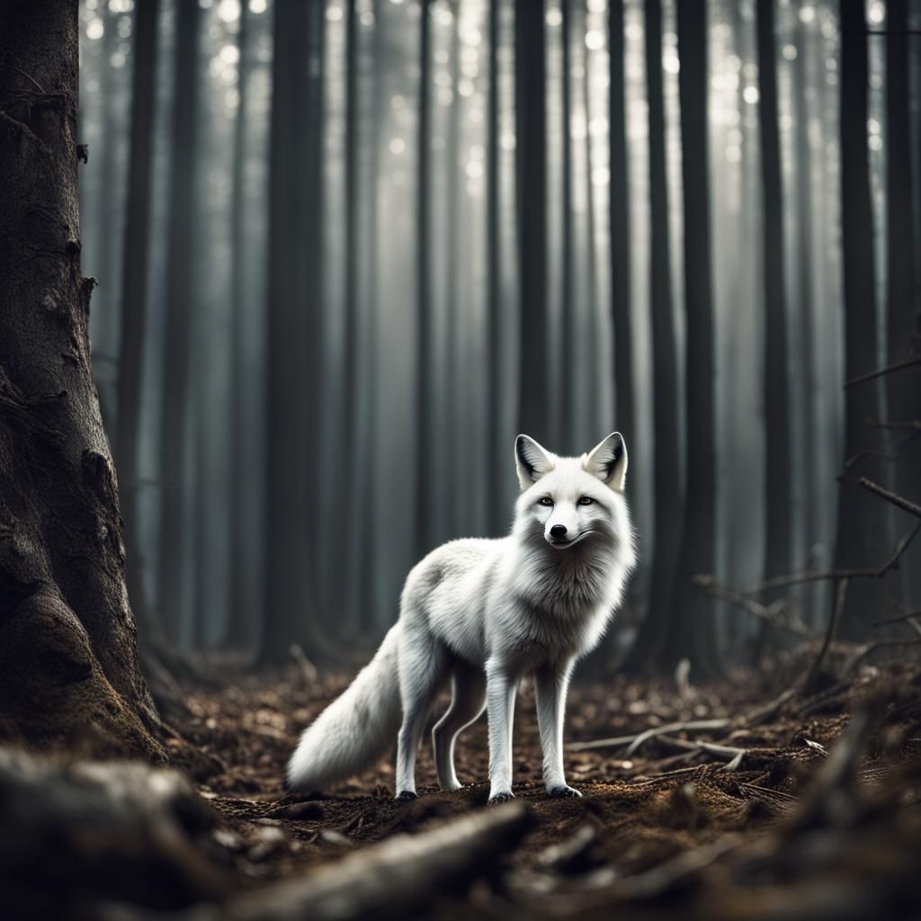 White Fox in a Silk and Metal Forest