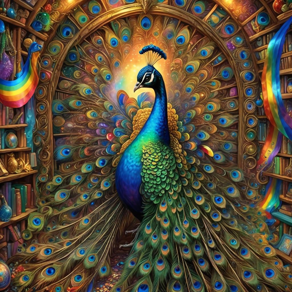 Proud Peacock with Rainbow Flag in Expressionist Style