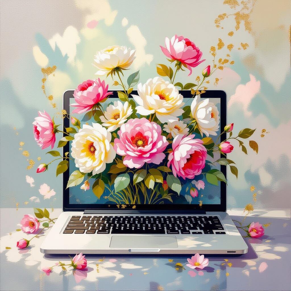 Nature Reclaims Technology: Flowers Bloom from Laptop