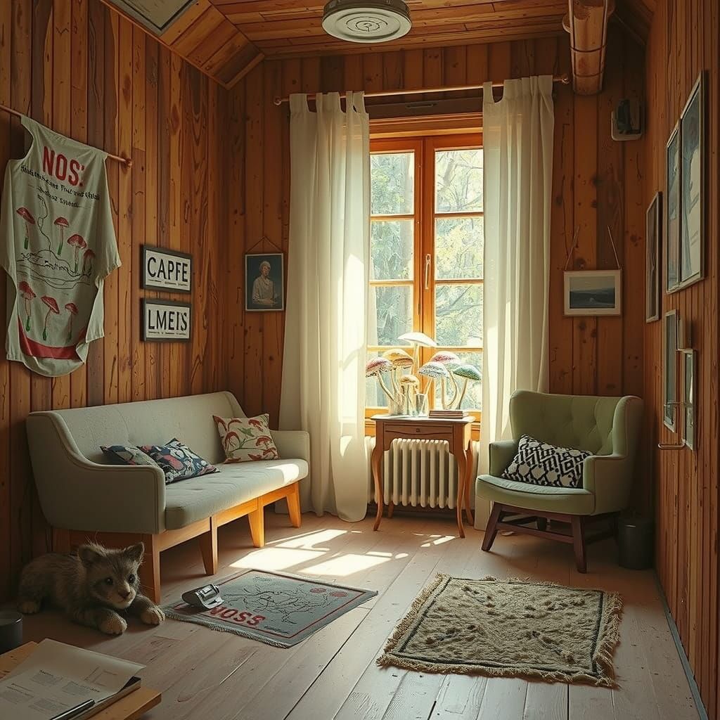 Surreal Forest Scene in Modernist Brutalist Style